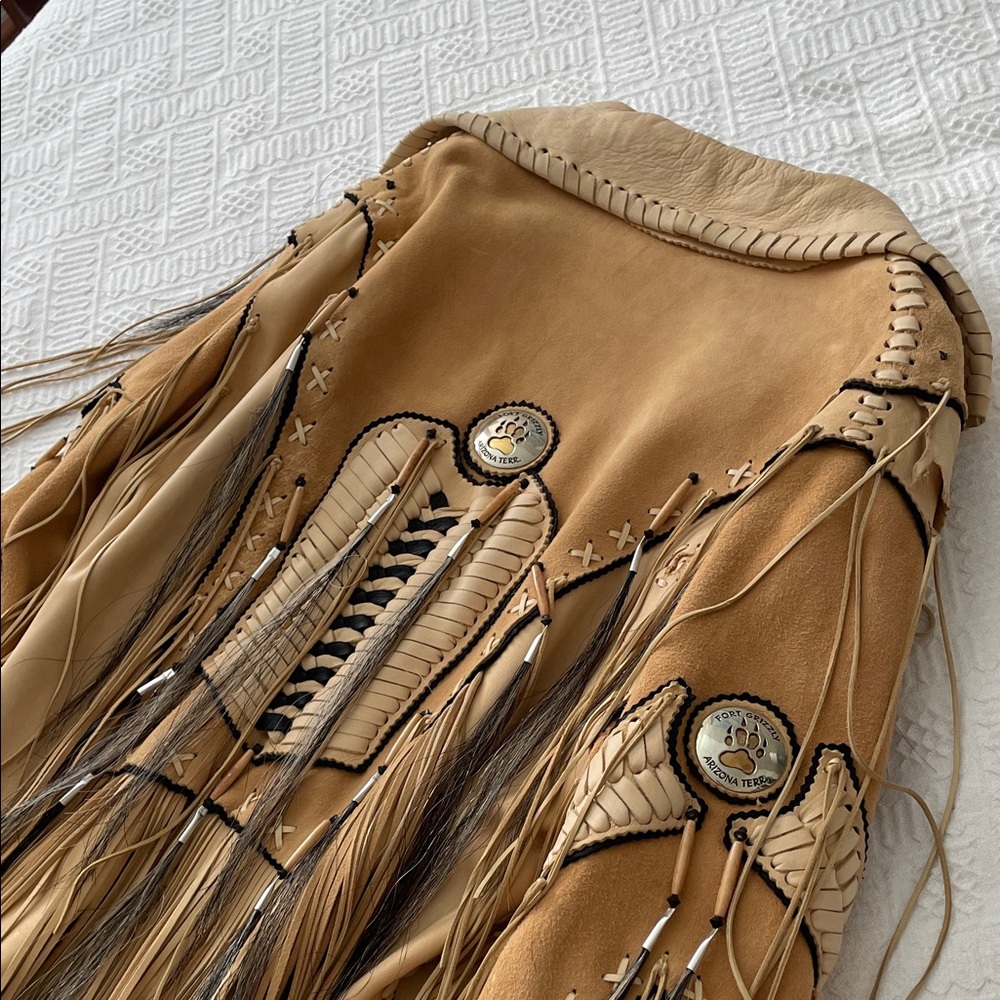 Fort Grizzly Native Western Leather War Pow Wow Jacket Hand Crafted Large/XL - Picture 3 of 17